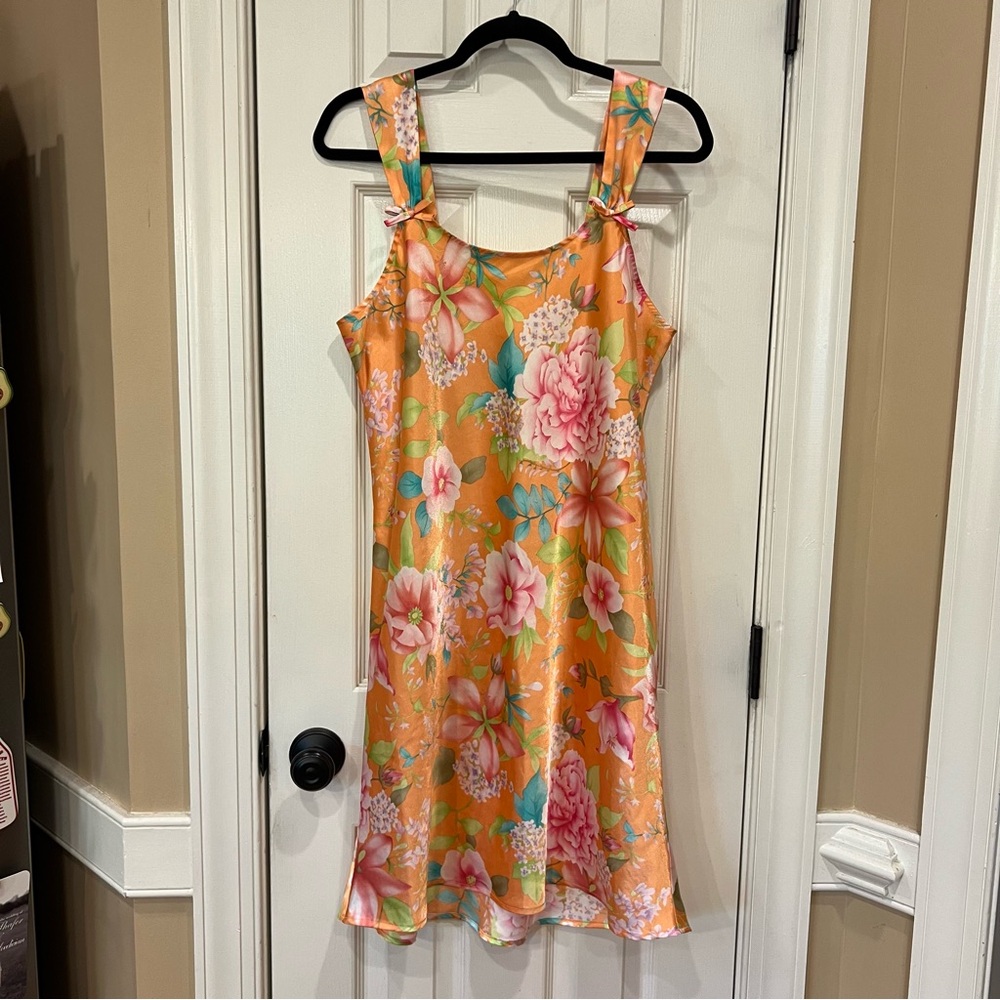 RARE Vintage Pink Victoria’s Secret Orange Floral Pattern Slip Dress Midi Large